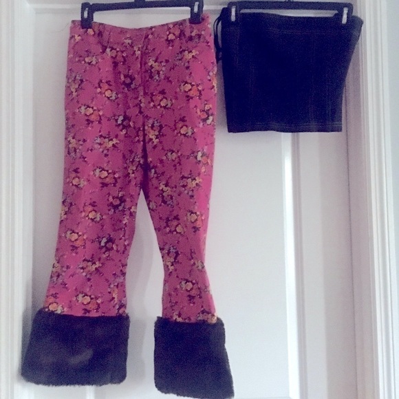 Dolce Gabbana flower printed pink jeans with brown fur and top. - Picture 4 of 10